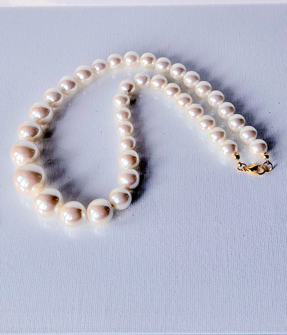 White Sterling Silver Pearl Necklace 18" Pearl Jewelry Graduated Glass Pearl Necklace Pearl Strand Necklace Sterling Pearl Jewelry View 3