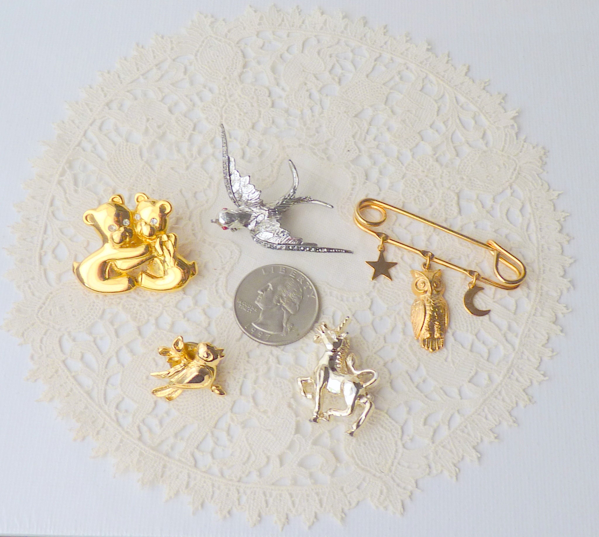 LOT OF 5 Pin Brooches Vintage Animal Brooch Small Bird - Etsy