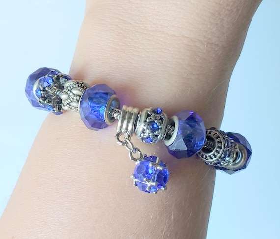 Silver Glass Beads Bracelet Pandora Like & 1/2" Murano Glass Large Hole Lampworked Glass Charm Beads Bracelet 925 Silver Charm Bracelet