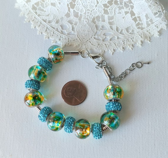 Silver Glass Beads Bracelet Pandora Like Murano Glass Large Hole Lampwork Glass Charm Beads Bracelet 925 Silver Glass Charm Bracelet View 3