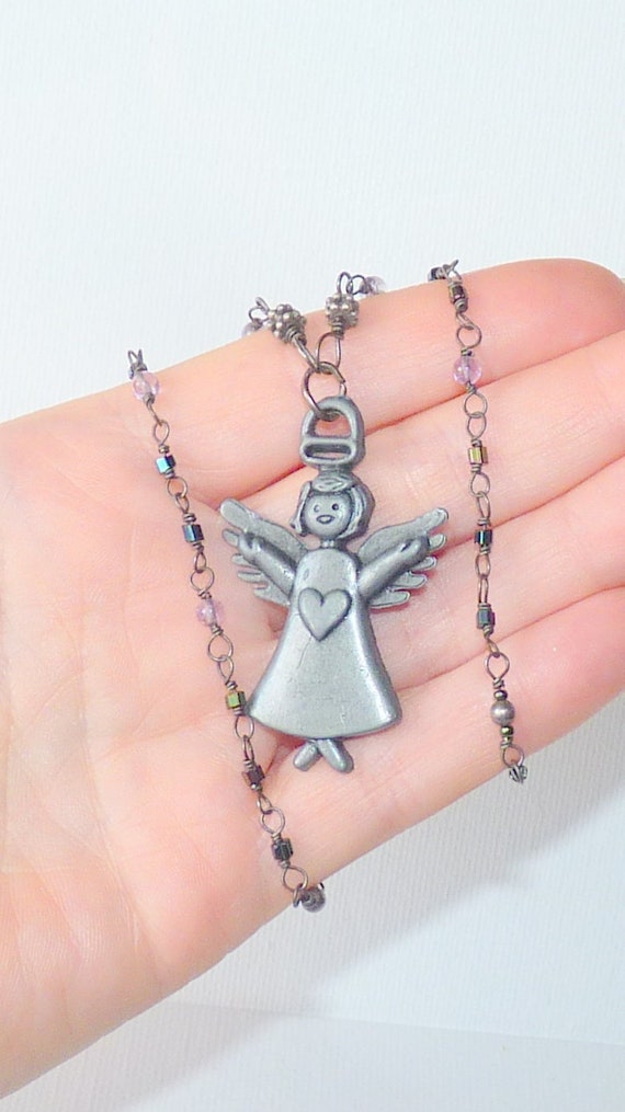 Angel Pendant 20" Necklace Gun Metal Angel Jewelr… - image 1