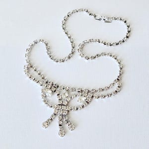 Rhinestone Choker Necklace, Vintage Crystal Dangle Choker Necklace Silver Tone Rhinestone 50&#39;s Costume Jewelry Retro Necklace, Wedding