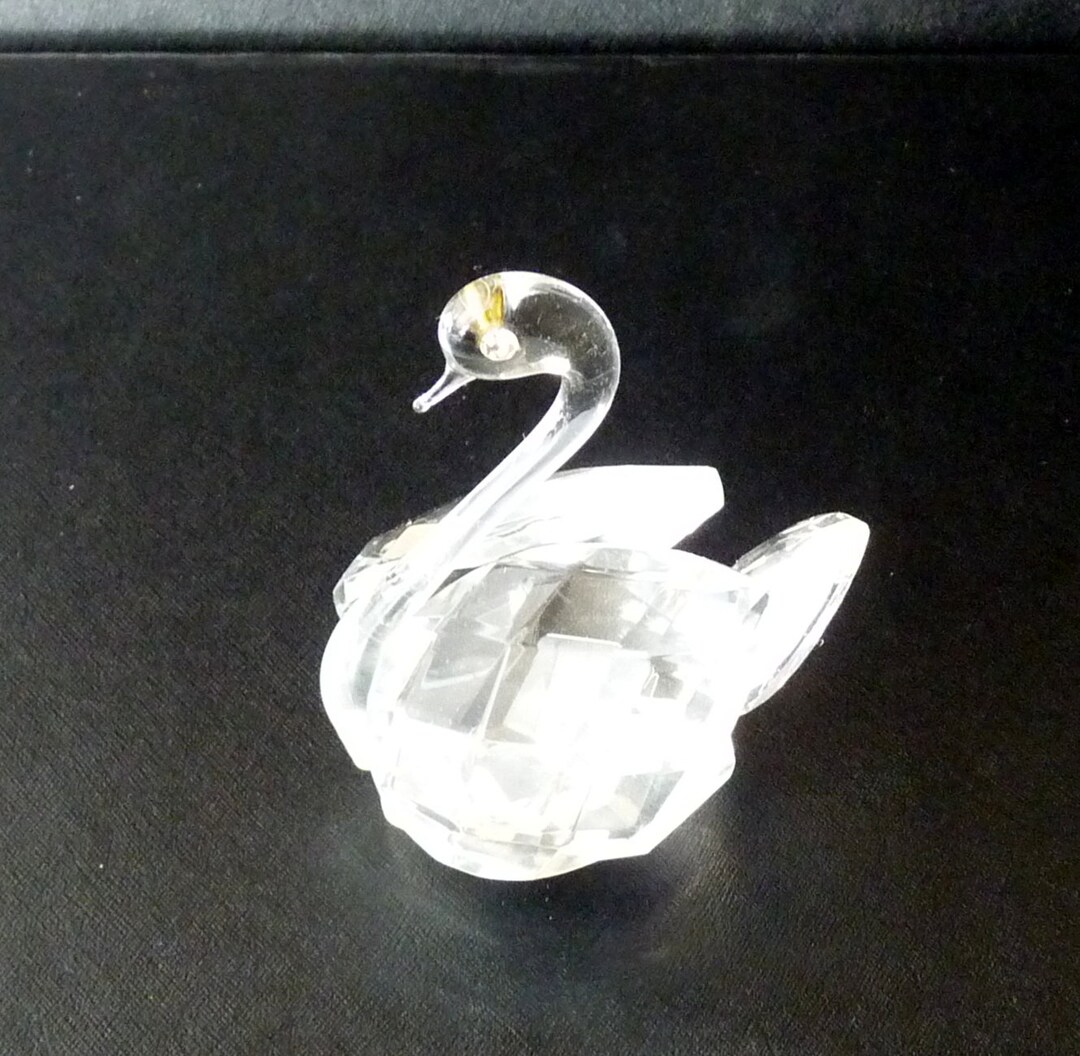 Crystal Swan Figurine vintage Clear Crystal Swan Miniature Collectible