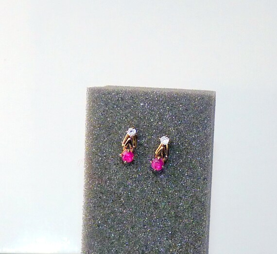 Sterling Silver Vermeil Ruby Crystal Earrings, Mi… - image 3