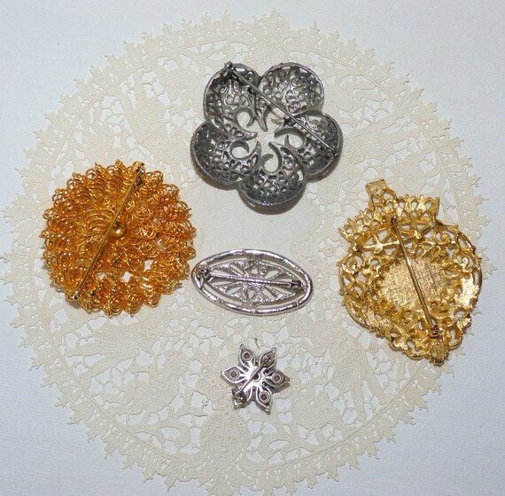 Gold and Silver Pin Brooch Lot of 5 Brooches, Vin… - image 5