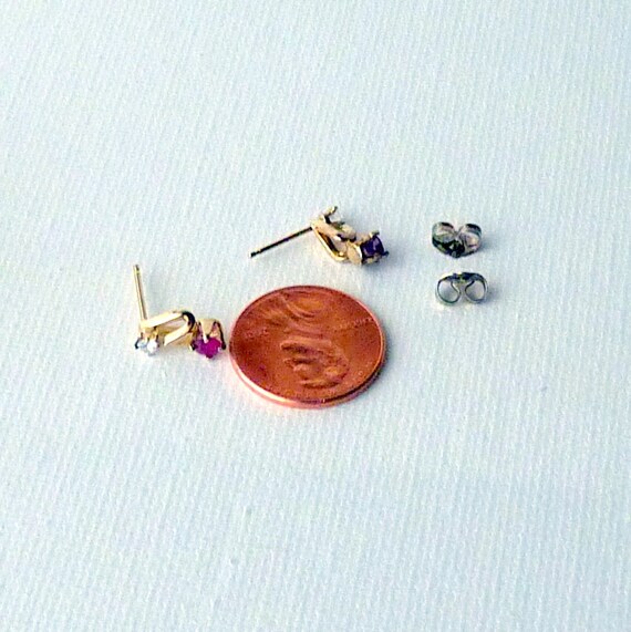 Sterling Silver Vermeil Ruby Crystal Earrings, Mi… - image 4