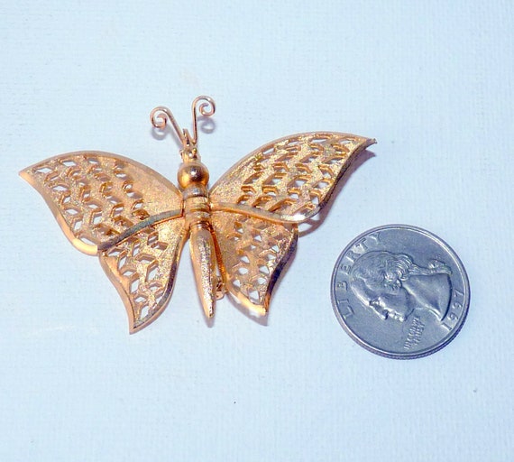 Gold Tone Textured Butterfly Pin With Wiggly Wing… - image 3