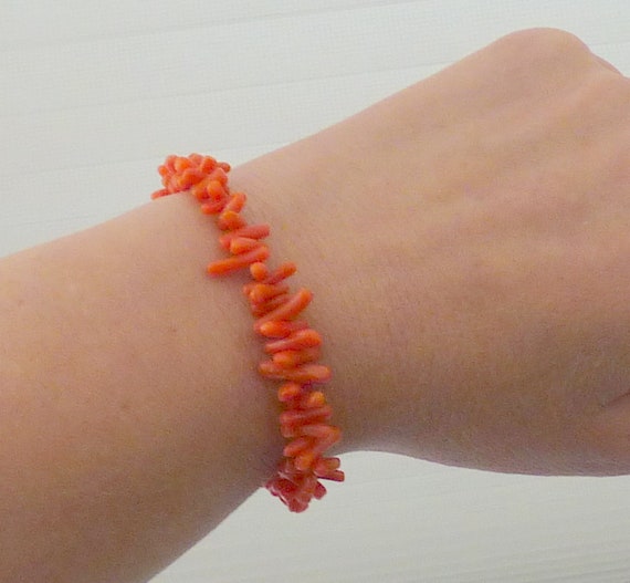 Vintage  Coral Branch Bracelet 7" Coral Beads, So… - image 4