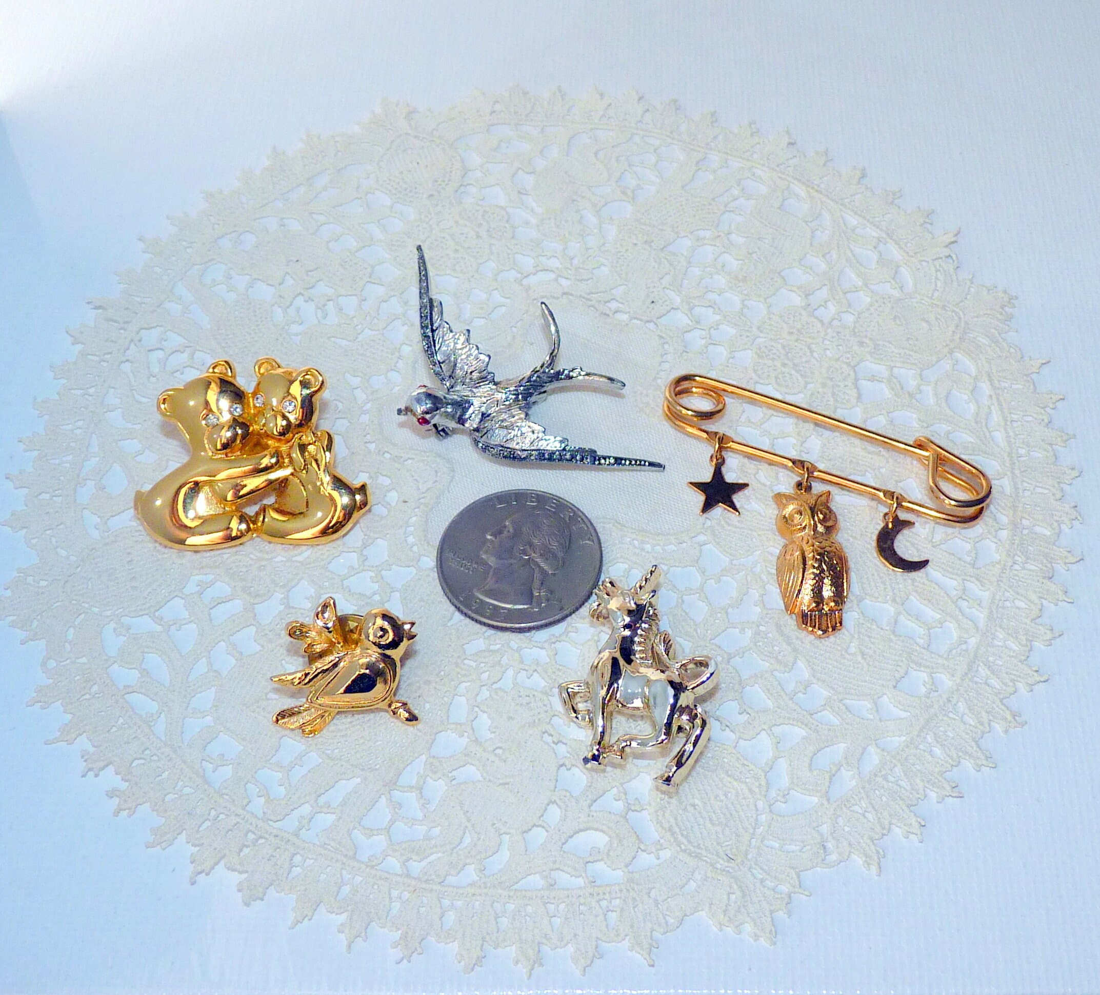 LOT OF 5 Pin Brooches Vintage Animal Brooch Small Bird Etsy