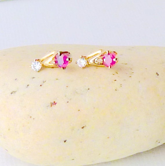 Sterling Silver Vermeil Ruby Crystal Earrings, Mi… - image 2