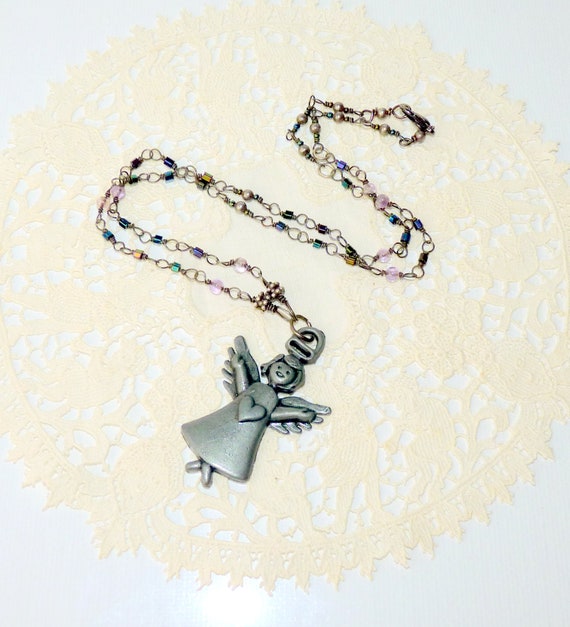 Angel Pendant 20" Necklace Gun Metal Angel Jewelr… - image 2