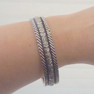 Art Deco Silver Bangle Bracelet Vintage Bracelet Thick Silver Tone Bangle Simple Bangle Jewelry, Silver Jewelry Floral Bracelet Art Deco