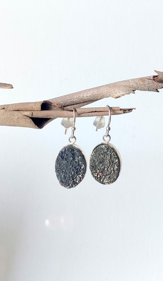 Druzy Stone Earrings 925 Stone Modern Dangle 925 P