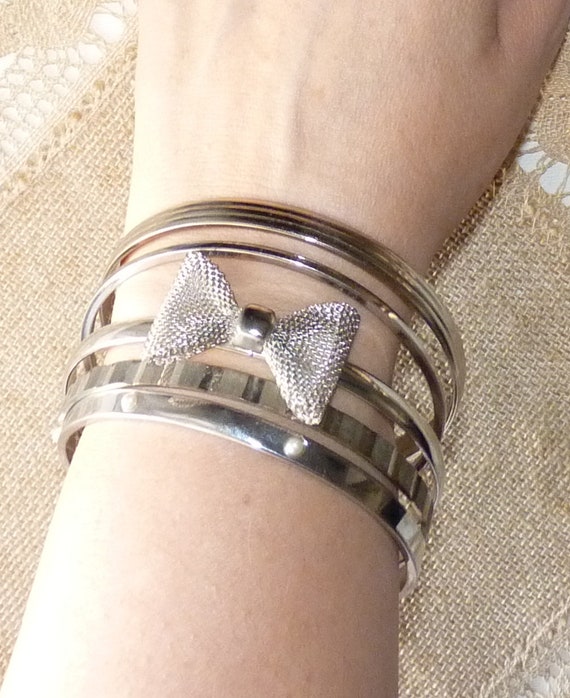 Vintage Silver Metal Stack Thin Bangles Bracelet,… - image 1