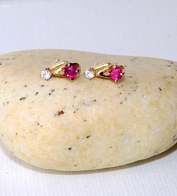 Sterling Silver Vermeil Ruby Crystal Earrings, Mi… - image 1