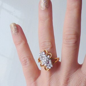 Gold Tone CZ Cluster Ring Size 8 Ring, Costume Jewelry, Costume Cocktail Ring, Costume Vintage Jewelry Gold Ring,Gold Tone Ring Gold Jewelry image 3