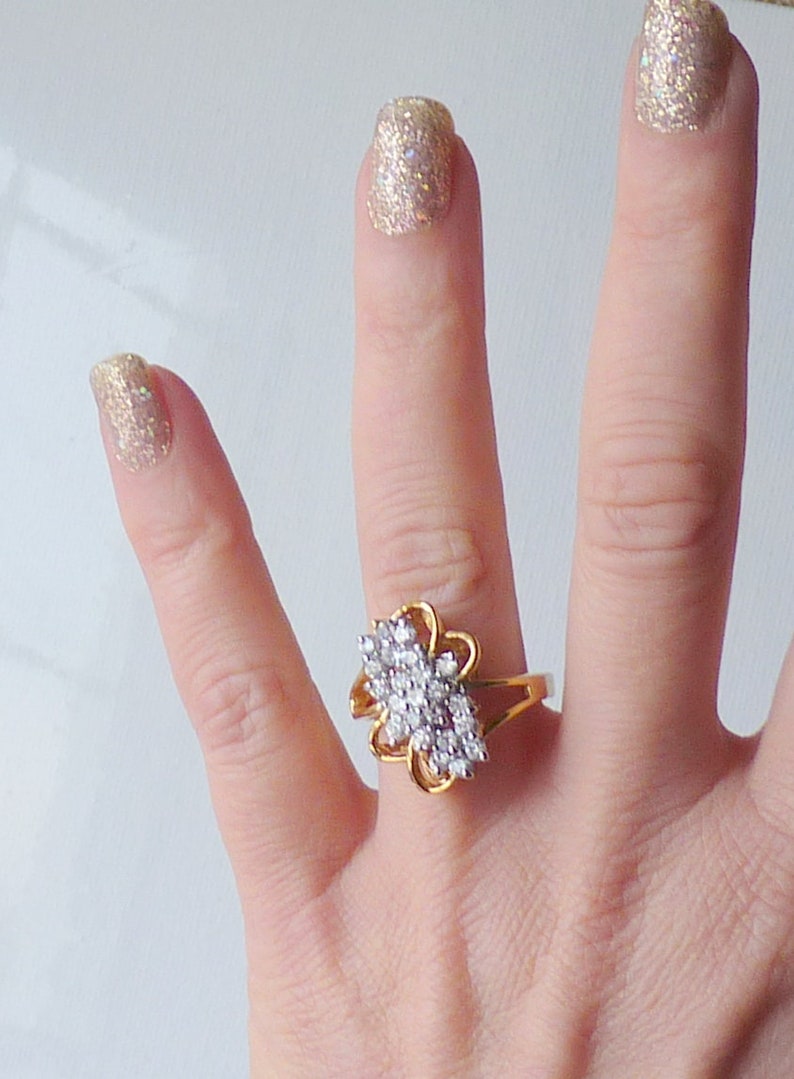 Gold Tone CZ Cluster Ring Size 8 Ring, Costume Jewelry, Costume Cocktail Ring, Costume Vintage Jewelry Gold Ring,Gold Tone Ring Gold Jewelry image 3