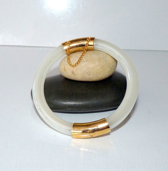 Gold Bangle Pearl Glass Bracelet Hinged Bangle 6 3