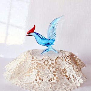 Small Glass Abstract Rooster Bird Figurine Vintage Bird Miniature Collectible Art Glass Bird Tiny Glass Blue  Red Vintage Glass Bird Statuet