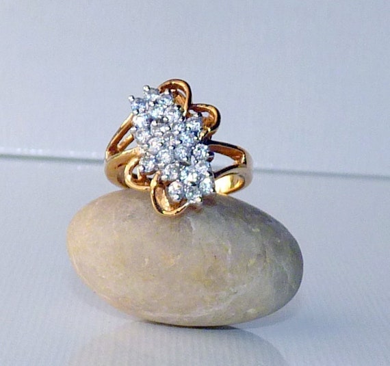 Gold Tone CZ Cluster Ring Size 8 Ring, Costume Je… - image 2