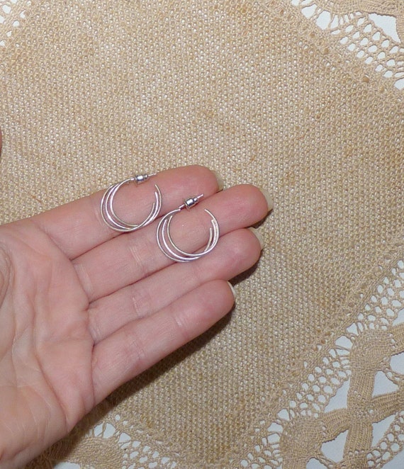 Sterling Silver Hoop Earrings 7/8" 925 Small Hoop… - image 4