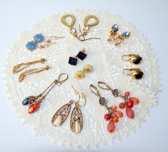 Vintage Earrings, Lot of 10 Pairs of Dangle Earri… - image 2