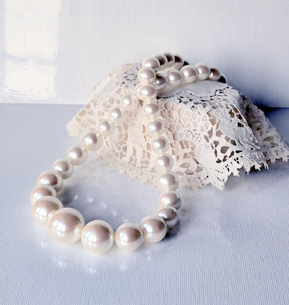 White Sterling Silver Pearl Necklace 18" Pearl Jewelry Graduated Glass Pearl Necklace Pearl Strand Necklace Sterling Pearl Jewelry
