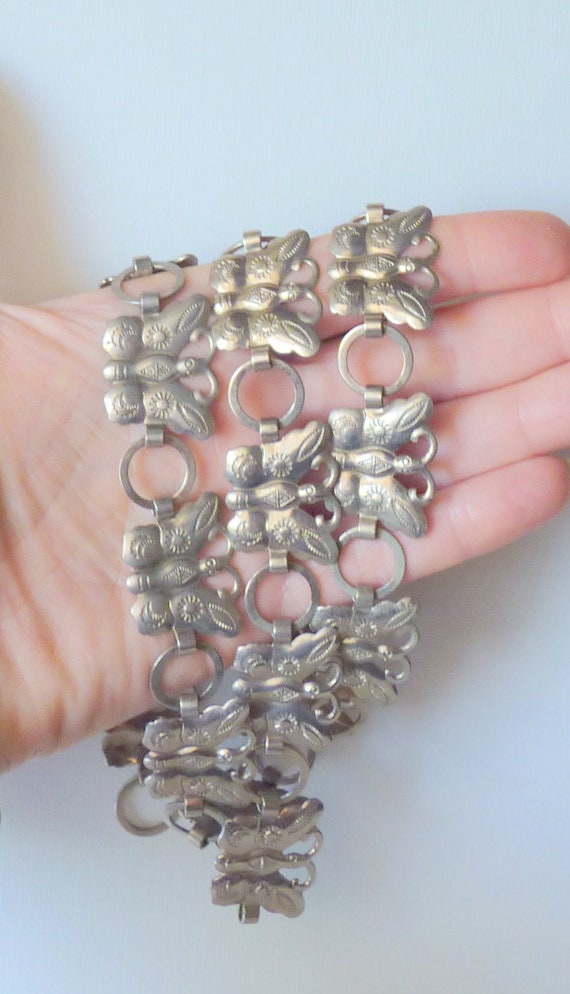 Southwestern Silver Tone Belt Butterfly Links Bel… - image 2