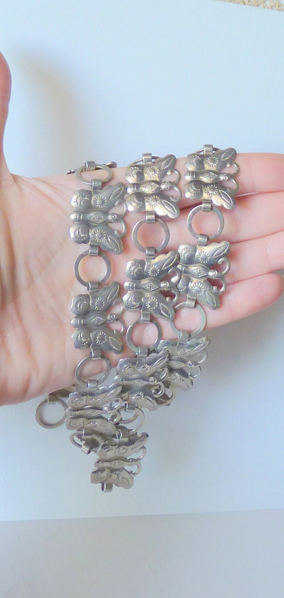 Southwestern Silver Tone Belt Butterfly Links Bel… - image 3