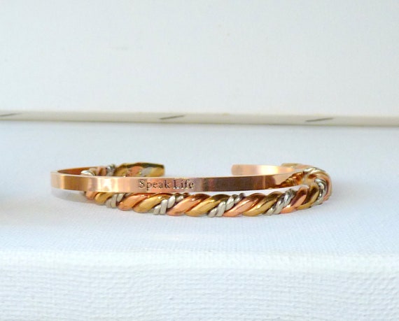 Vintage Set of 2 Cuff Bracelets, Mixed Metal Thre… - image 5