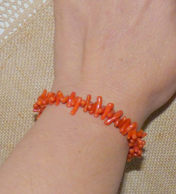 Vintage  Coral Branch Bracelet 7" Coral Beads, So… - image 3