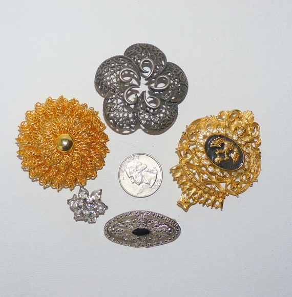 Gold and Silver Pin Brooch Lot of 5 Brooches, Vin… - image 2