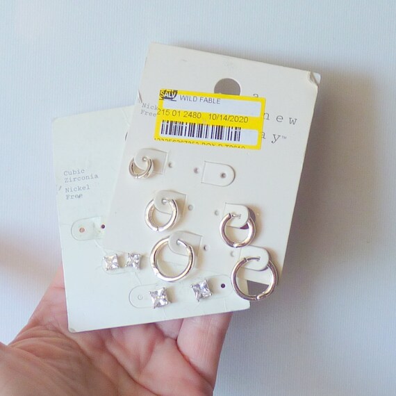 Silver Tone Stud Earrings, Lot of 7 Pairs, Zircon… - image 5