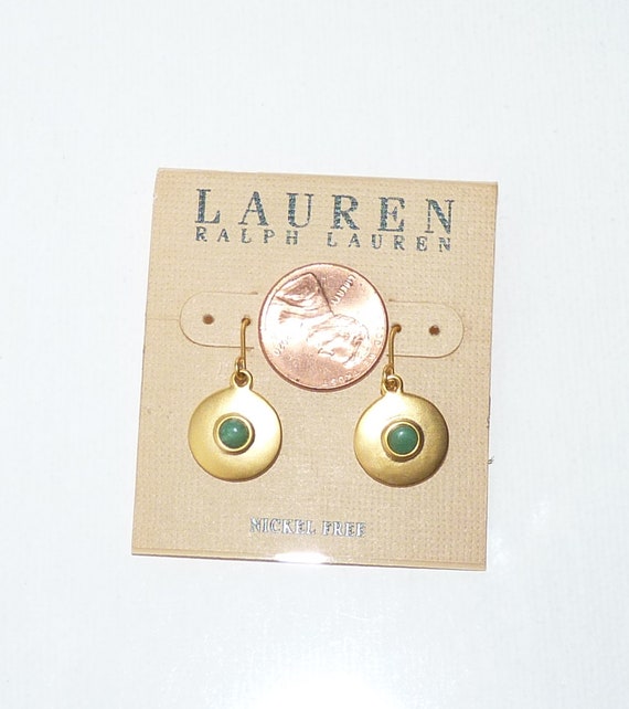 Lauren Gold Tone Jade Dangle Earrings Vintage Bru… - image 2