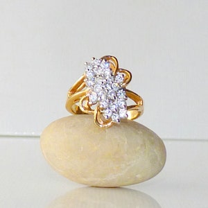 Gold Tone CZ Cluster Ring Size 8 Ring, Costume Jewelry, Costume Cocktail Ring, Costume Vintage Jewelry Gold Ring,Gold Tone Ring Gold Jewelry image 1