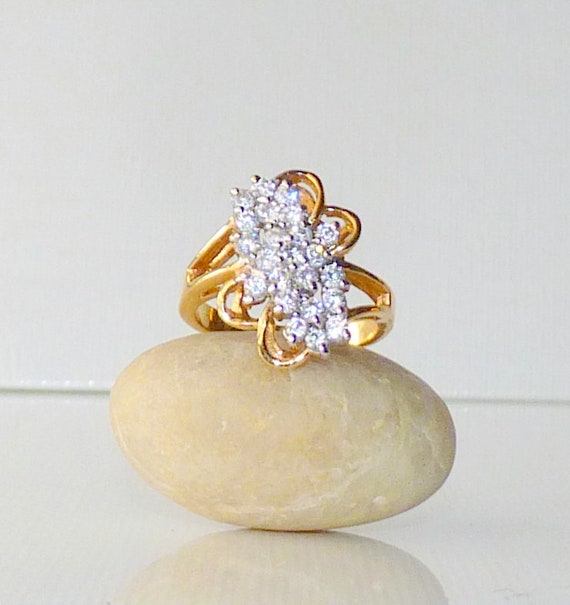 Gold Tone CZ Cluster Ring Size 8 Ring, Costume Je… - image 1