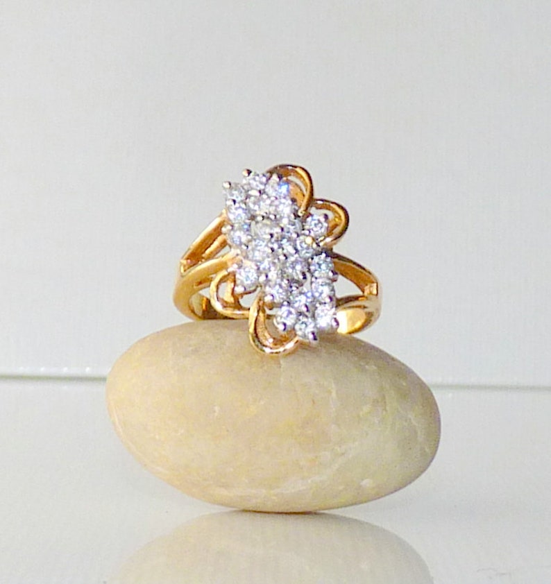 Gold Tone CZ Cluster Ring Size 8 Ring, Costume Jewelry, Costume Cocktail Ring, Costume Vintage Jewelry Gold Ring,Gold Tone Ring Gold Jewelry image 1