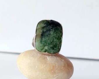Sterling Silver Green Jade Ring Jadeite Ring Size 4.5 Green Ring Jadeite Ring 925 Jade Ring Vintage Jade Gem 925 Jewelry Jadeite Jewelry