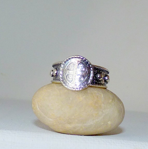 Sterling Silver Rosary Ring, Vintage St Benedict … - image 2