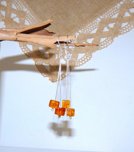Sterling Silver Amber Earrings 925 Dangle Gold Amb