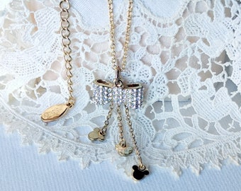 Disney Mickey Mouse Pendant Chain Necklace, Gold Tone Vintage Pendant, Rhinestone Jewelry, Collectible Jewelry, Disney Jewelry, Rare Mickey