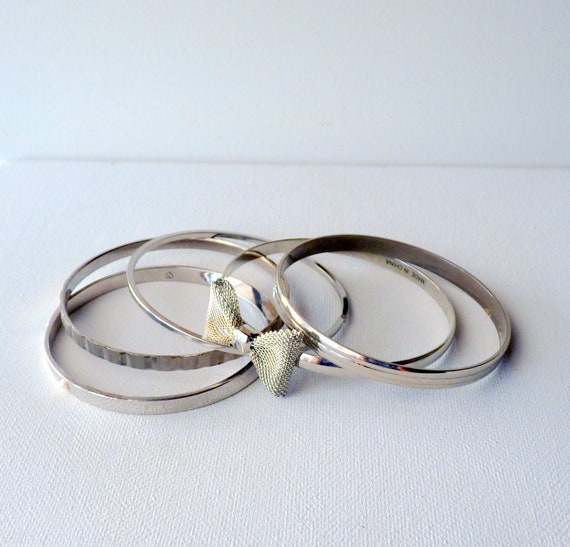 Vintage Silver Metal Stack Thin Bangles Bracelet,… - image 4