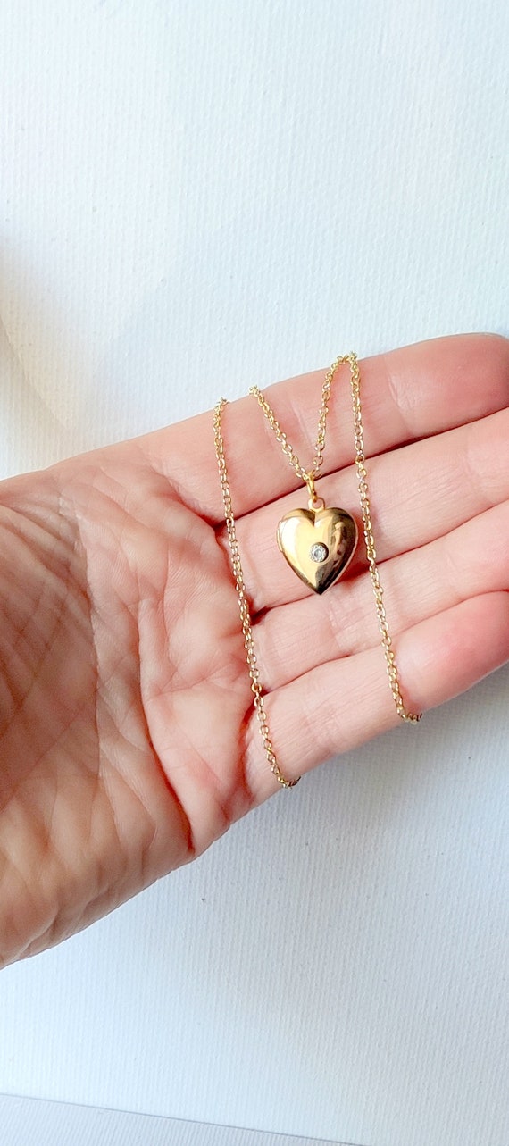 Gold Heart Locket 16+2" Necklace Vintage  Crystal 