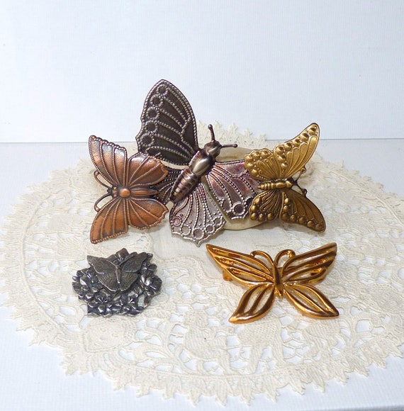 Lot Of 3 Gold Tone Butterfly Pin Brooches, Costume