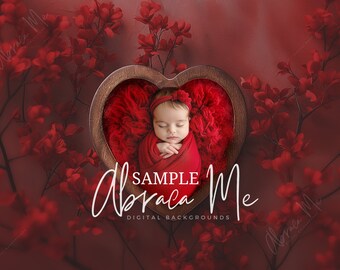 Valentine BOY GIRL Red floral Heart, newborn digital backdrop, digital background, instant download