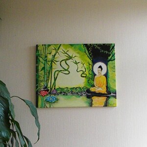 Oil painting Buddha, river, lotus, bamboo forest. image 2