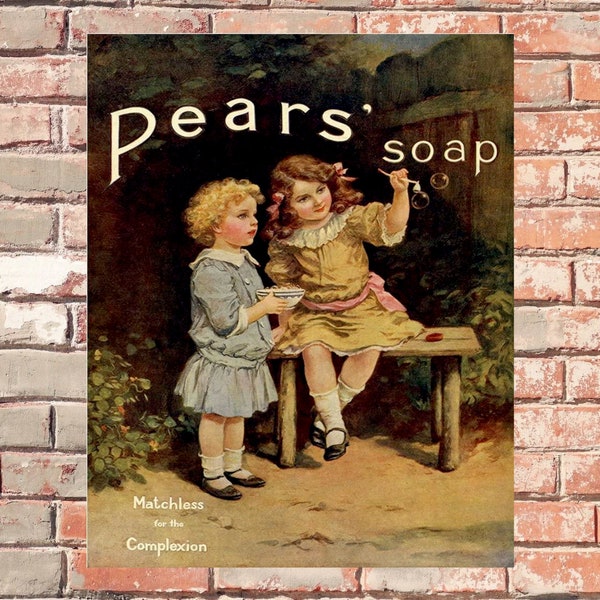 Pears Soap Boy Girl Bathroom Bath Metal Sign Vintage Effect
