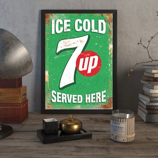 Ice Cold 7up Sign METAL Wall Art Christmas Classic Recipe Poster Kitchen Home Decor Man Cave Bartender Alcohol Gift Set