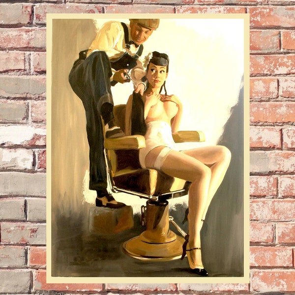Sexy Pin Up Girl Barbers Chair Retro Wall Tin Metal Sign Vintage Effect