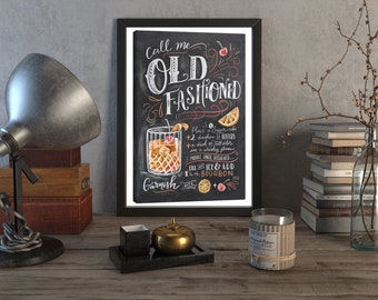 Old Fashioned Drink Sign METAL Wall Art Christmas Classic Recipe Poster Kitchen Home Decor Man Cave Bartender Alcohol Gift Set